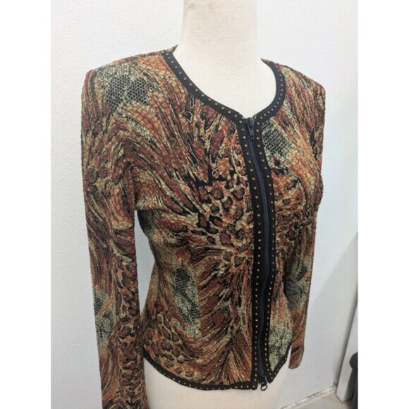 Vintage Joseph Ribkoff Animal Print Zip Up Jacket sz 6 Leopard Cheetah Snake - Picture 2 of 12